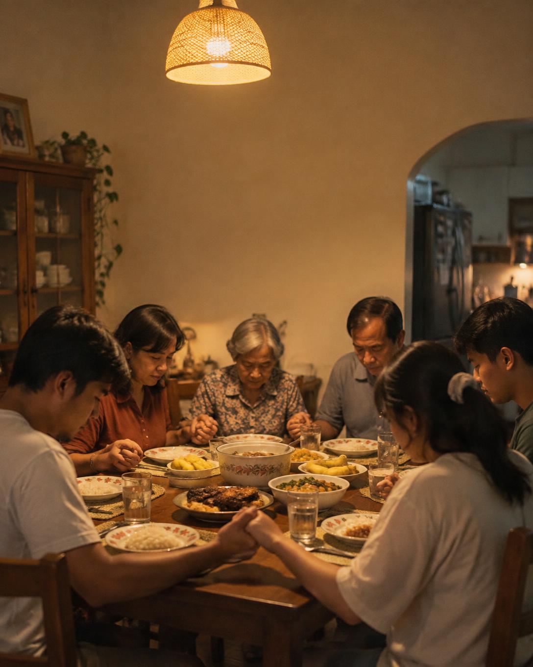 Family gathered around a dinner table